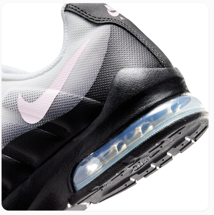 Nike Air Max White and Black Gradient Sneakers with Pale Pink Swoosh
