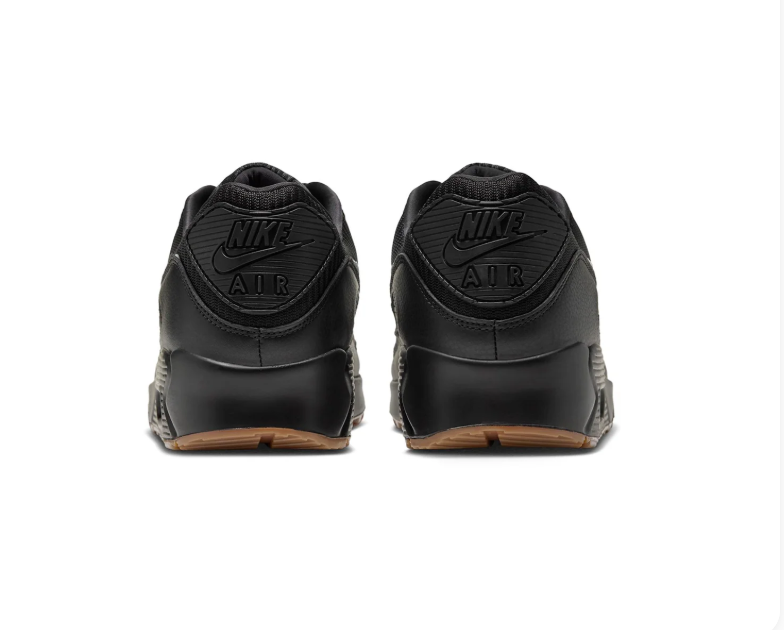 Nike Air Max 90 Black Sneakers with White Swoosh and Gum Outsole
