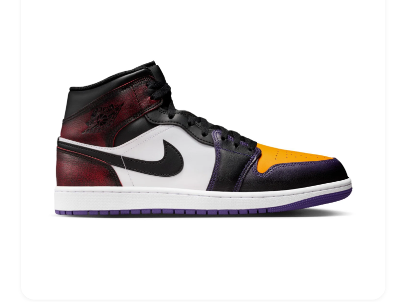 Air Jordan 1 Mid Black and White Sneakers with Yellow and Purple Accents