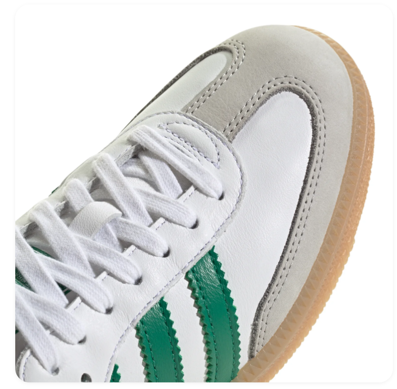 Adidas Samba White and Green Sneakers with Grey Toe and Gum Sole