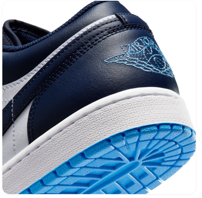 Air Jordan 1 Low Navy and White Sneakers with Bright Blue Soles