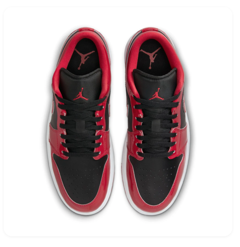Air Jordan 1 Low Black and Glossy Red Sneakers