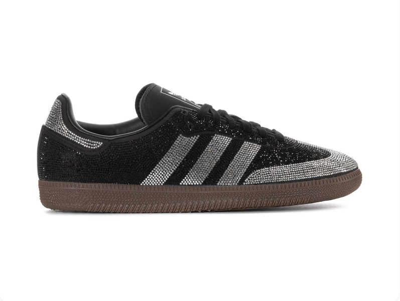 Adidas Black and Silver Rhinestone-Style Sneakers with Brown Sole