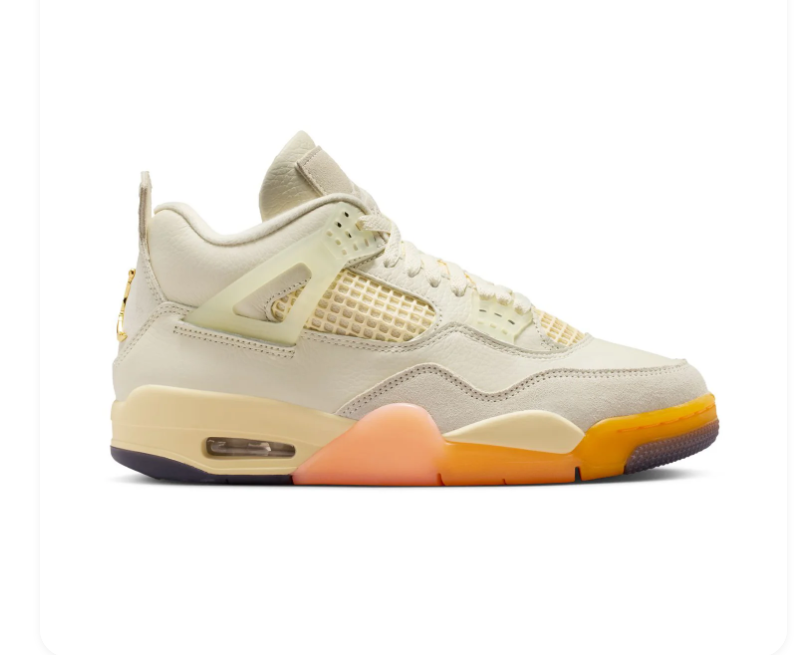 Air Jordan 4 Cream Sneakers with Peach and Orange Accents