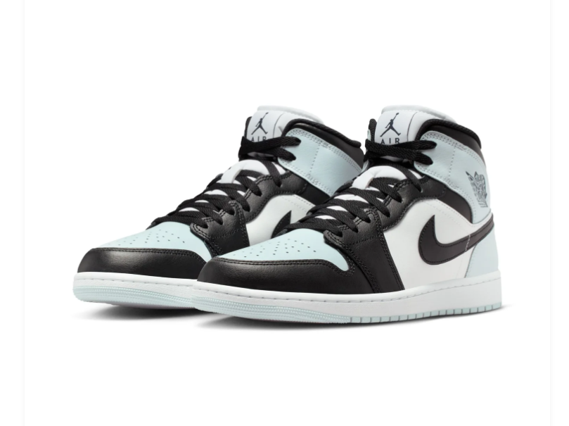 Air Jordan 1 Mid Black, White and Ice Blue Sneakers