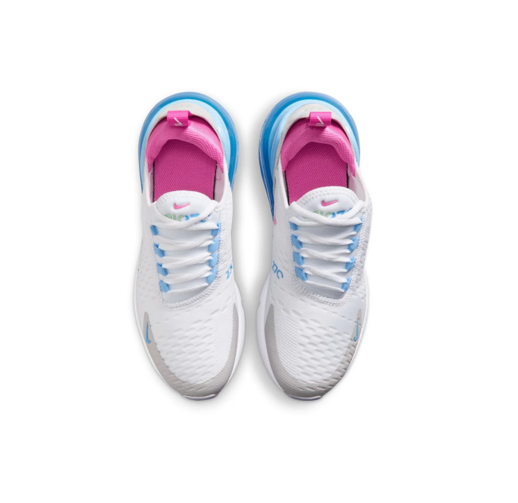 Nike Air Max 270 White and Grey Sneakers with Blue and Pink Accents