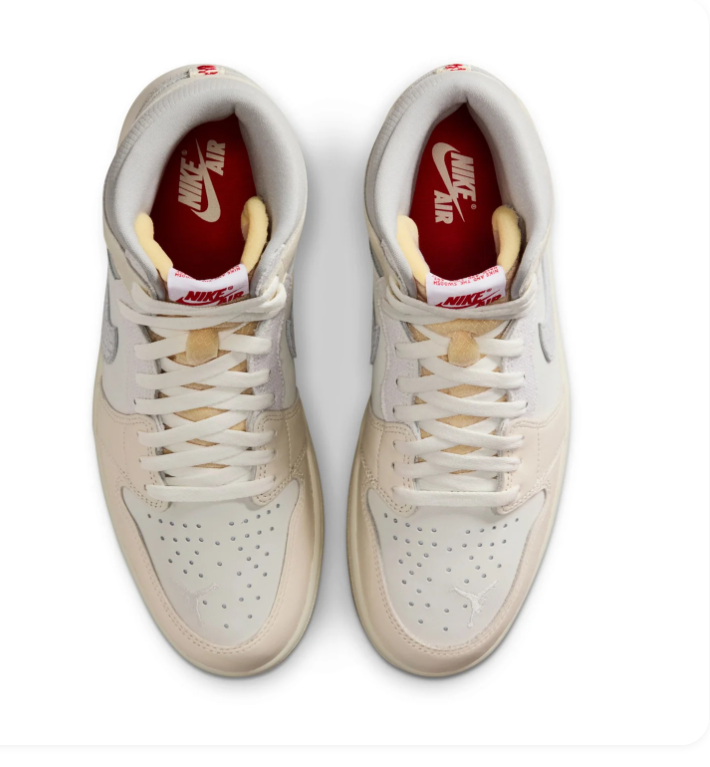 Air Jordan 1 High Sail and Grey Sneakers with Red Accents