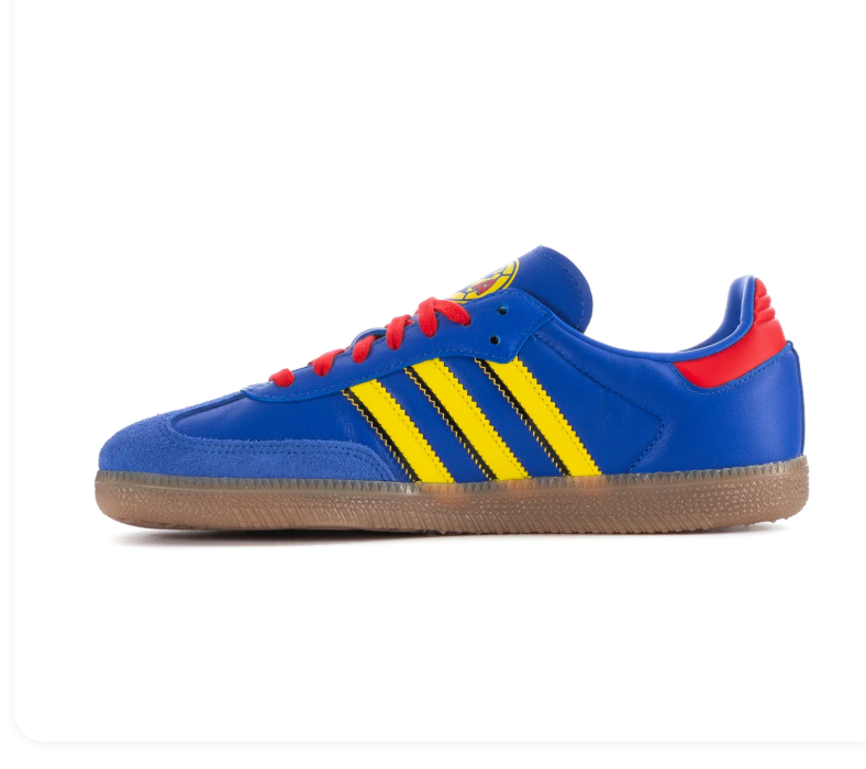 Adidas Samba Royal Blue and Yellow Sneakers with Red Laces and Gum Sole