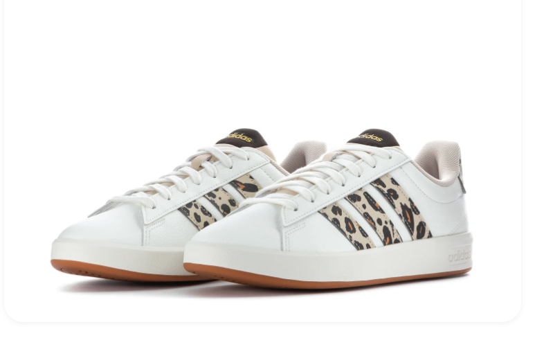 Adidas White Sneakers with Leopard-Print Stripes and Gum Outsole