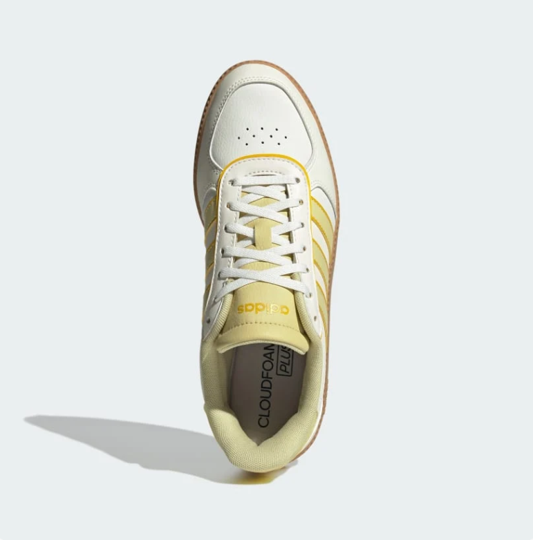 Adidas White and Pale Yellow Low-Top Sneakers with Gum Sole