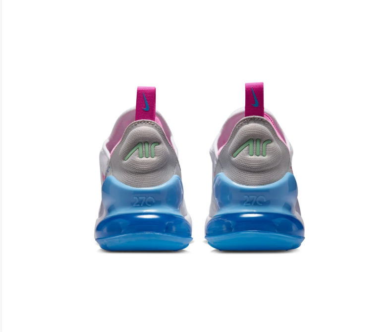 Nike Air Max 270 White and Grey Sneakers with Blue and Pink Accents