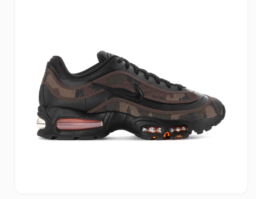Nike Air Max Black and Brown Camo Sneakers with Orange Accents