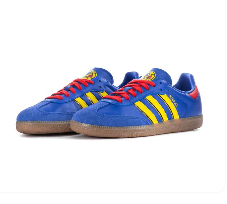 Adidas Samba Royal Blue and Yellow Sneakers with Red Laces and Gum Sole