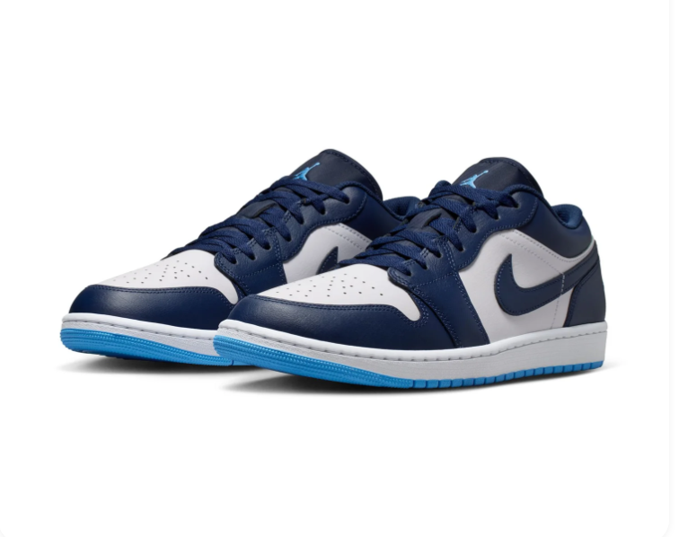 Air Jordan 1 Low Navy and White Sneakers with Bright Blue Soles