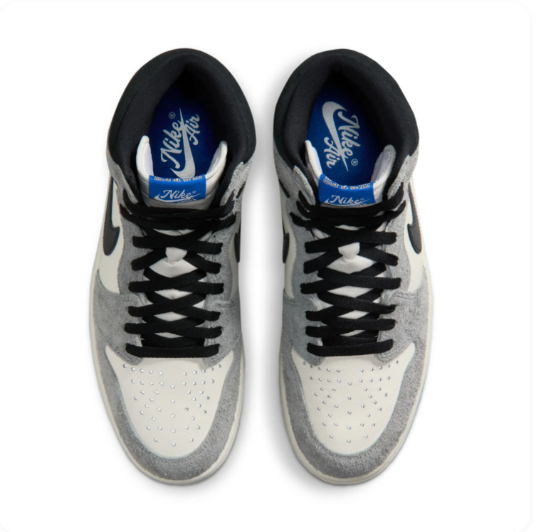 Air Jordan 1 High Grey and Sail Sneakers with Ice Blue Soles