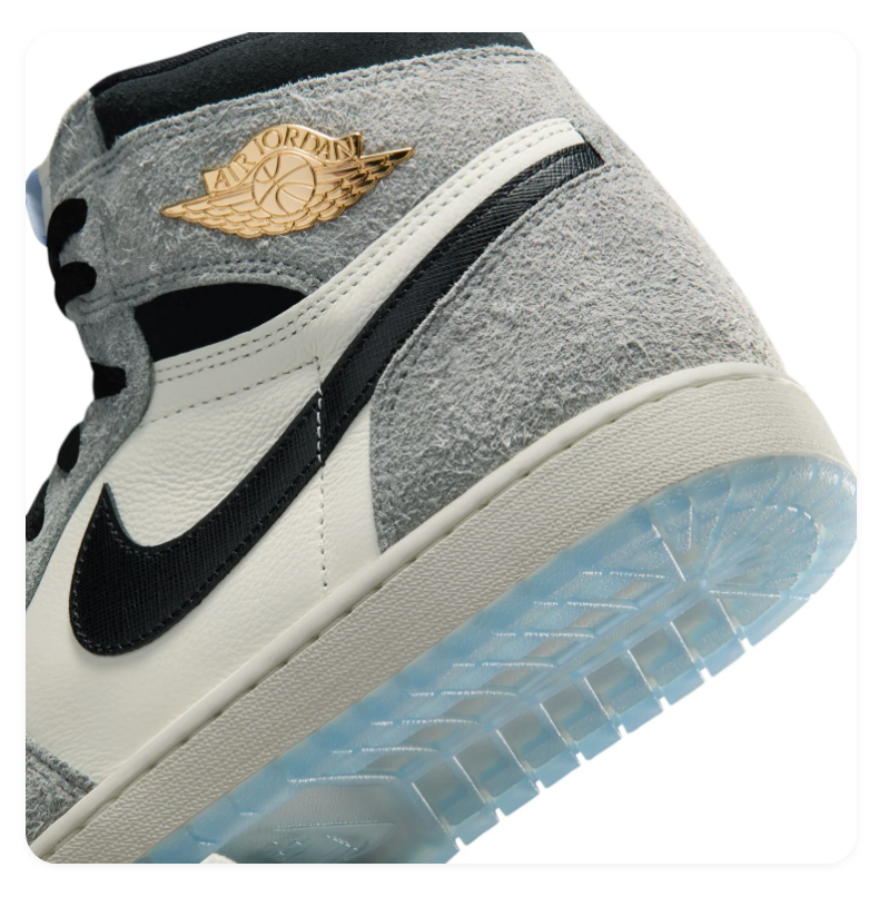 Air Jordan 1 High Grey and Sail Sneakers with Ice Blue Soles