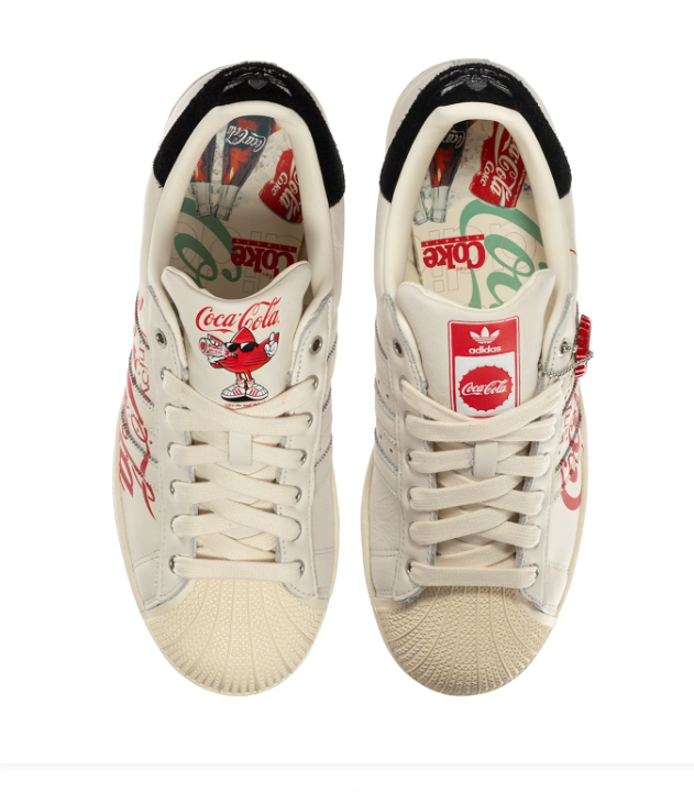 Adidas Superstar Cream Shell-Toe Sneakers with Red Coca-Cola Graphics