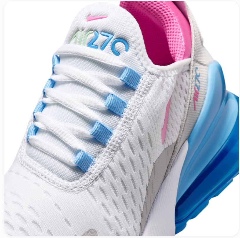 Nike Air Max 270 White and Grey Sneakers with Blue and Pink Accents
