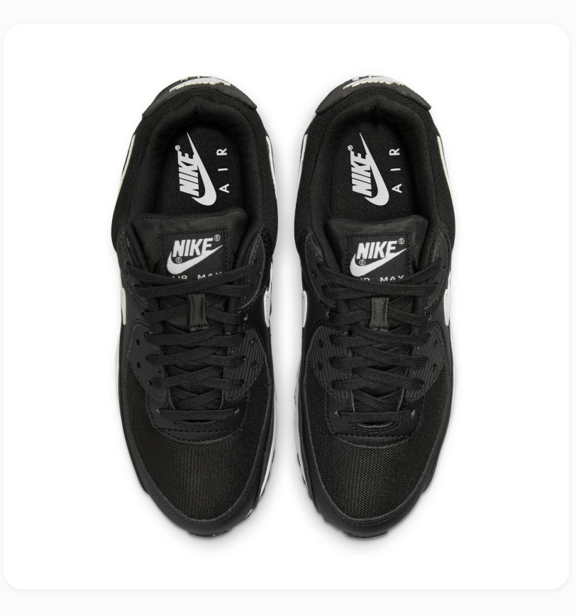 Nike Air Max 90 Black Sneakers with White Swoosh and Midsole