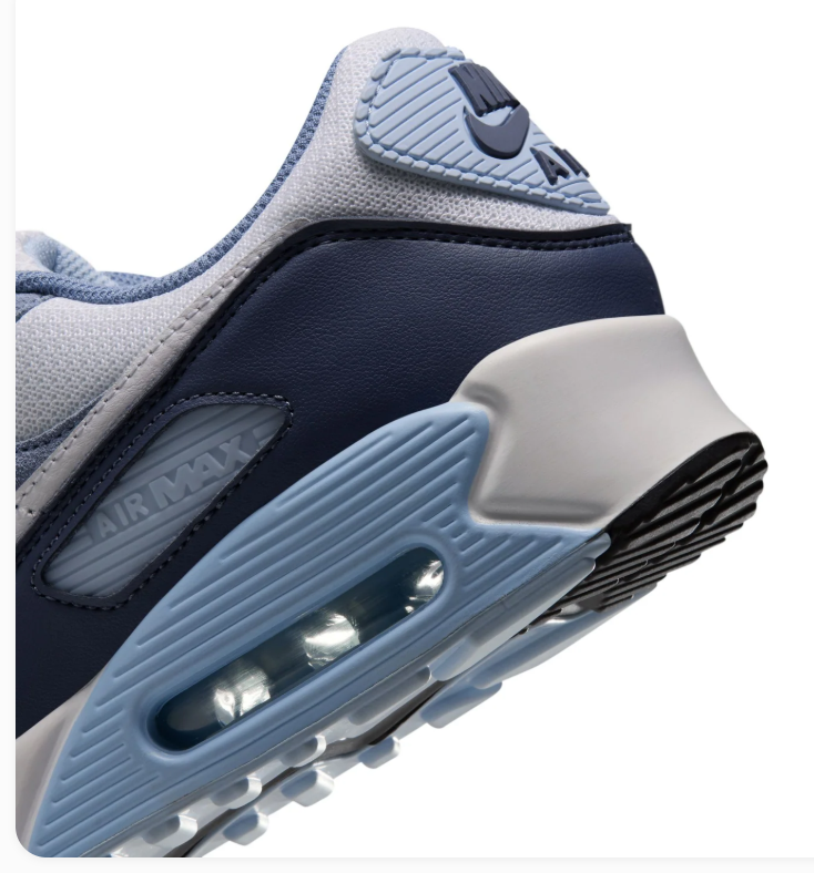 Nike Air Max 90 White and Blue Sneakers with Navy Accents