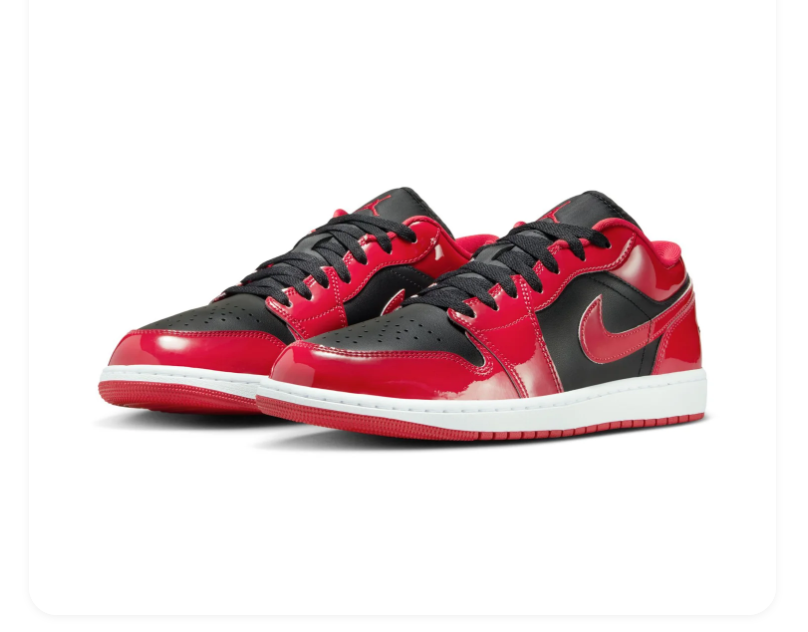 Air Jordan 1 Low Black and Glossy Red Sneakers