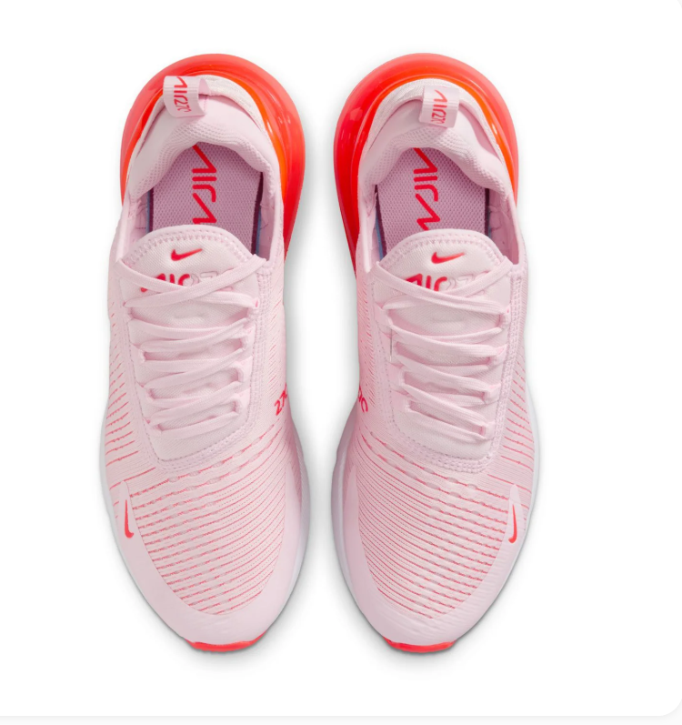 Nike Air Max 270 Pale Pink Sneakers with Bright Red Accents