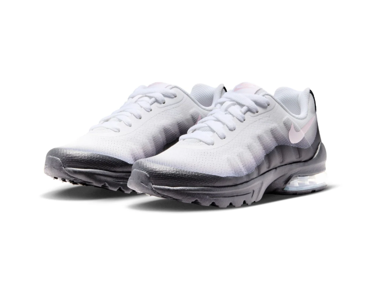 Nike Air Max White and Black Gradient Sneakers with Pale Pink Swoosh