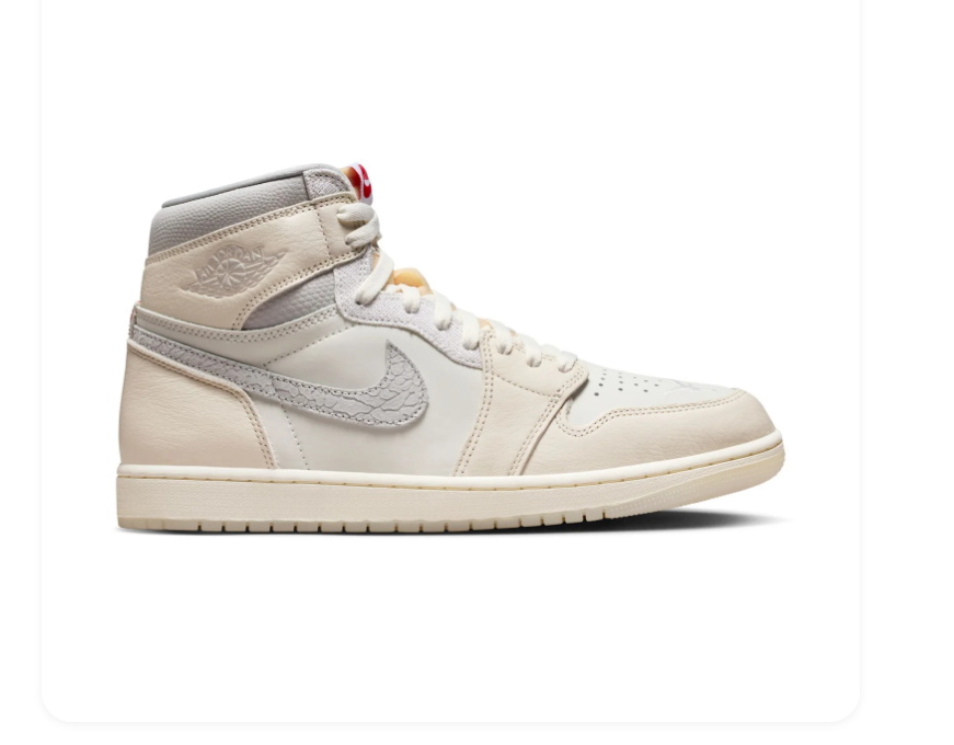 Air Jordan 1 High Sail and Grey Sneakers with Red Accents