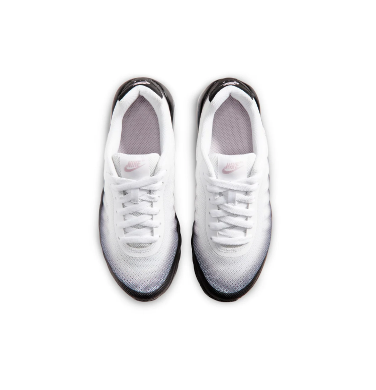 Nike Air Max White and Black Gradient Sneakers with Pale Pink Swoosh