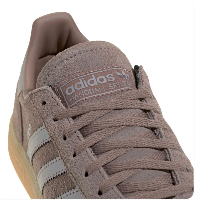 Adidas Handball Spezial Taupe Sneakers with Metallic Mauve Stripes and Gum Sole