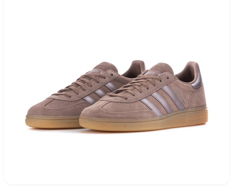 Adidas Handball Spezial Taupe Sneakers with Metallic Mauve Stripes and Gum Sole