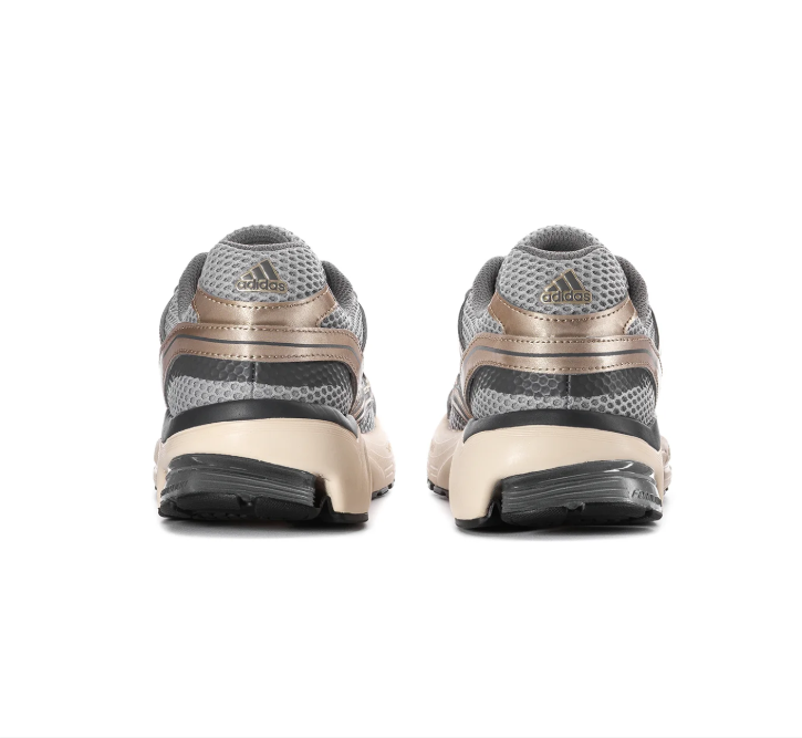 Adidas Grey Mesh Sneakers with Metallic Champagne Accents and Cream Sole
