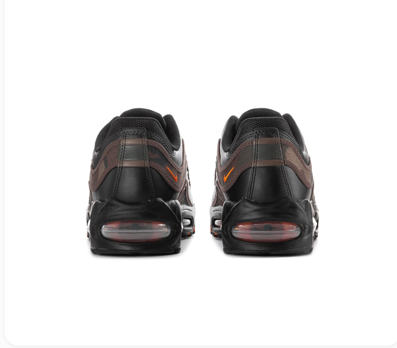 Nike Air Max Black and Brown Camo Sneakers with Orange Accents