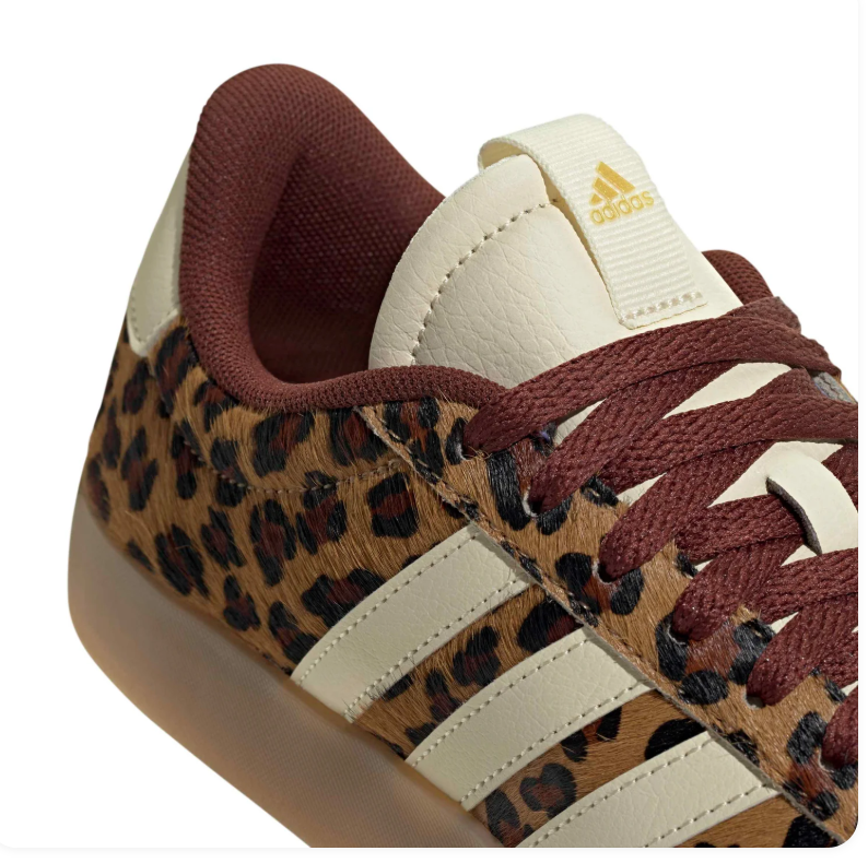 Adidas Leopard-Print Sneakers with Cream Stripes and Burgundy Laces