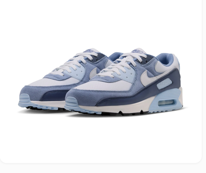 Nike Air Max 90 White and Blue Sneakers with Navy Accents