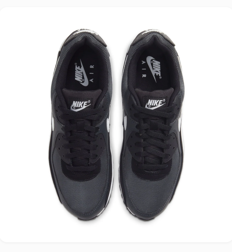 Nike Air Max 90 Charcoal and Black Sneakers with White Swoosh