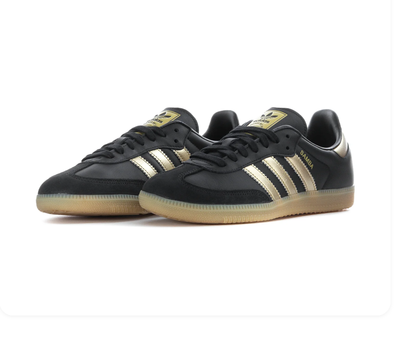 Adidas Samba Black and Metallic Gold Sneakers with Gum Outsole