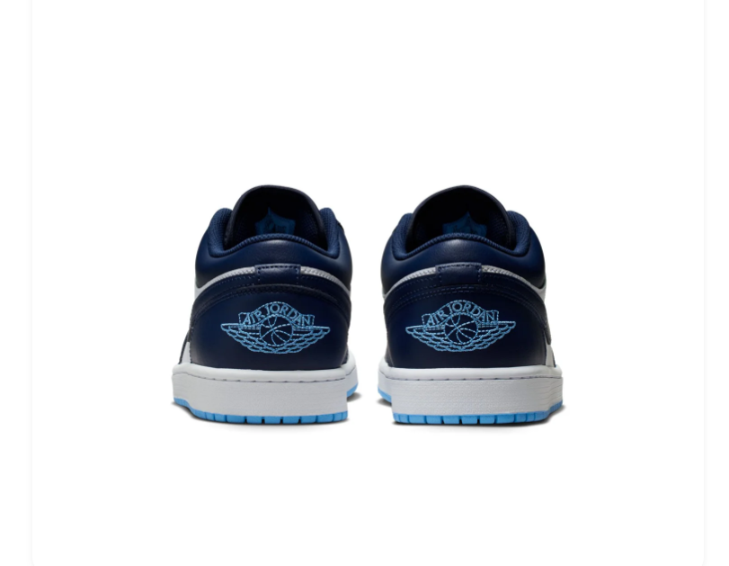 Air Jordan 1 Low Navy and White Sneakers with Bright Blue Soles