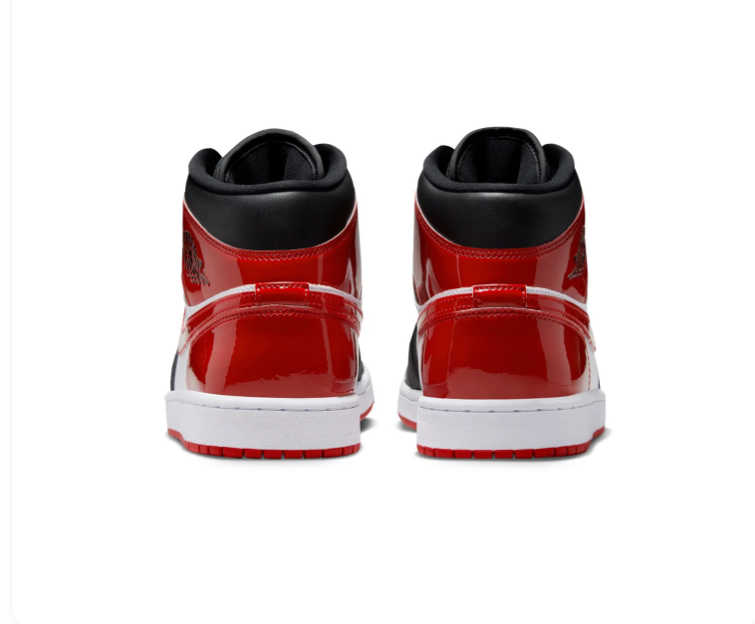 Air Jordan 1 Mid Black, White and Glossy Red Sneakers
