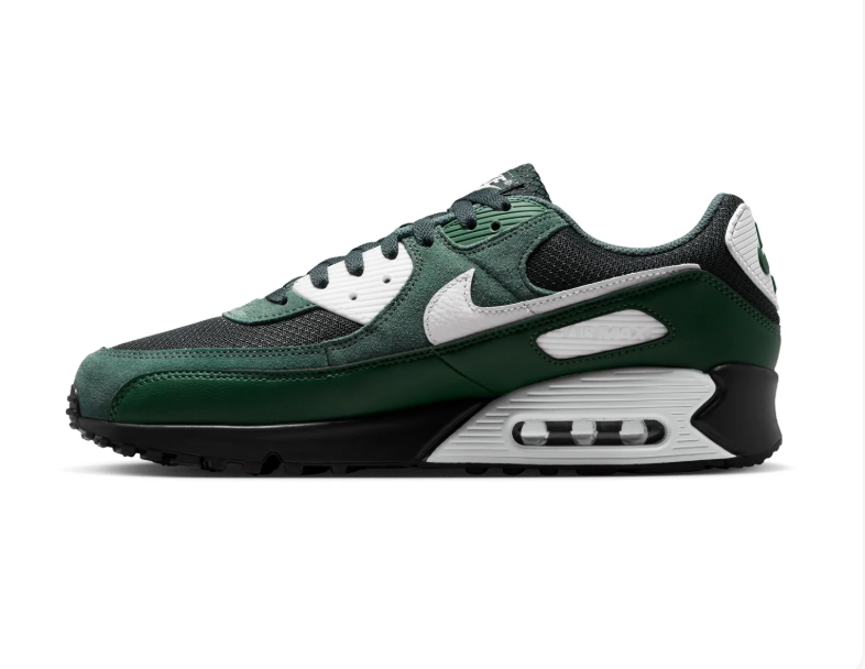 Nike Air Max 90 Forest Green and Black Sneakers with White Swoosh