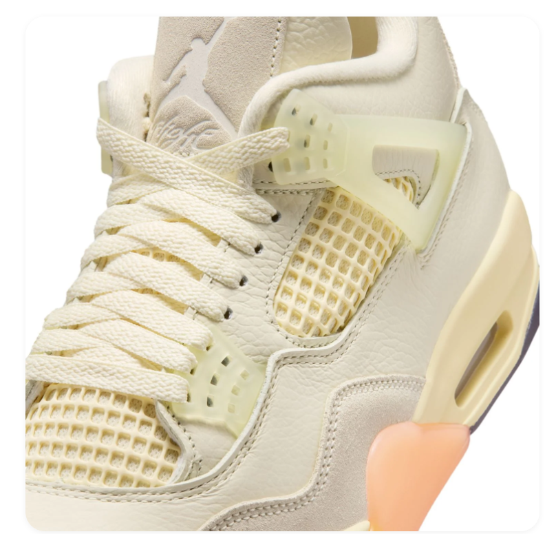 Air Jordan 4 Cream Sneakers with Peach and Orange Accents