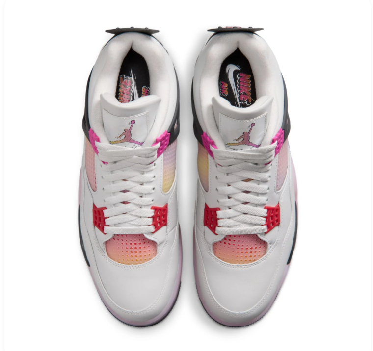 Air Jordan 4 White and Pink Sneakers with Sunset Gradient Accents