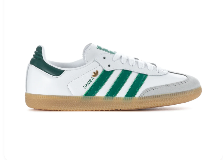 Adidas Samba White and Green Sneakers with Grey Toe and Gum Sole