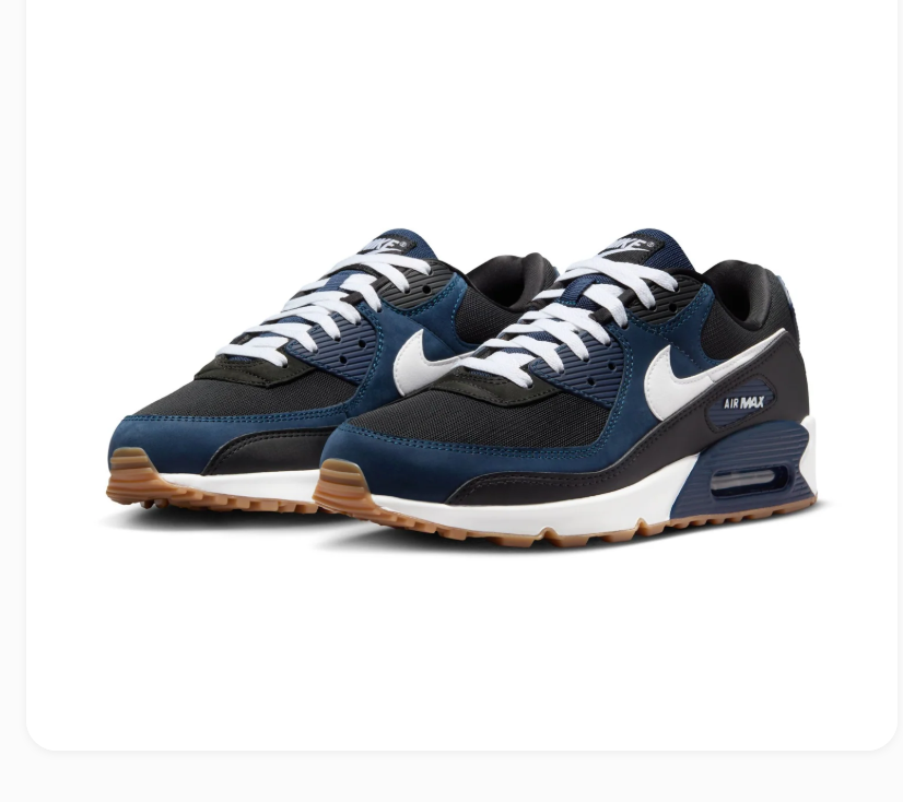 Nike Air Max 90 Black and Navy Sneakers with Gum Outsole