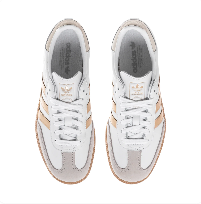 Adidas Samba White and Metallic Gold Sneakers with Gum Outsole