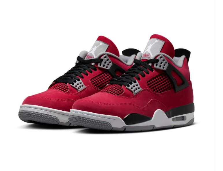Air Jordan 4 Red and Black Sneakers with Grey Accents