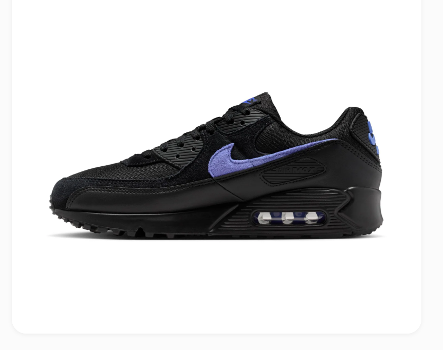 Nike Air Max 90 Black Sneakers with Purple Swoosh Accents