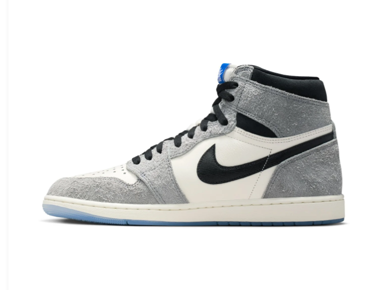 Air Jordan 1 High Grey and Sail Sneakers with Ice Blue Soles