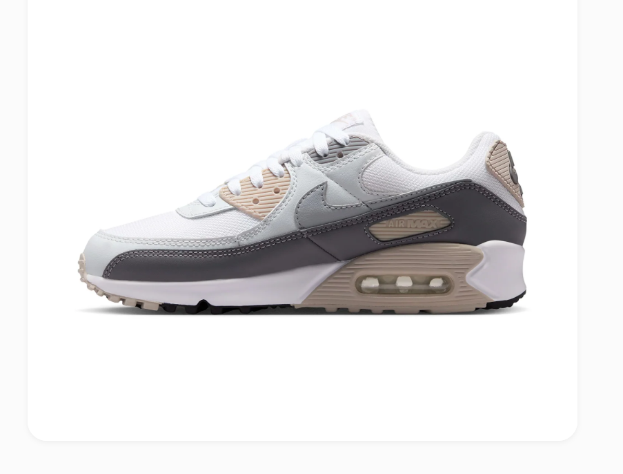 Nike Air Max 90 White and Grey Sneakers with Beige Accents