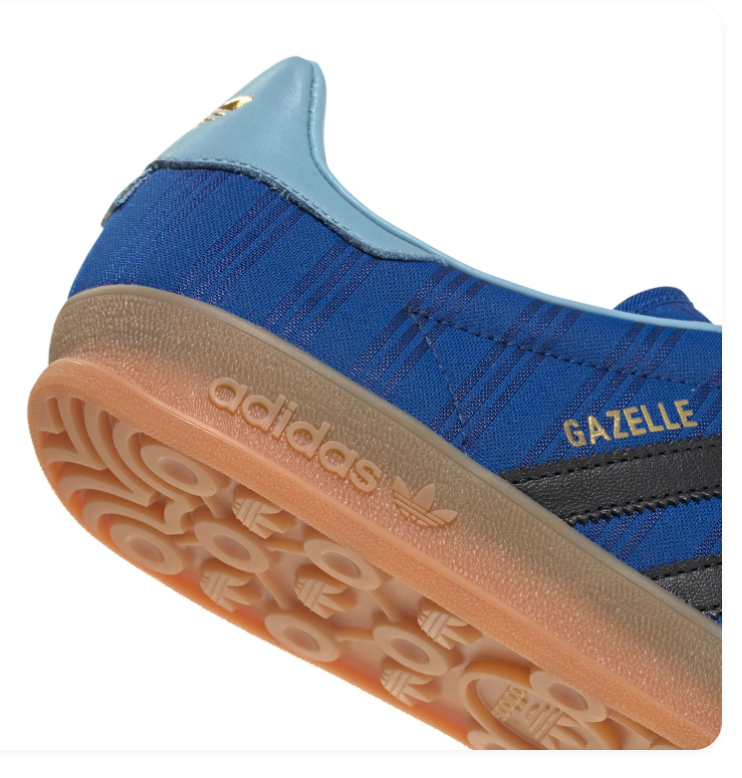 Adidas Gazelle Blue and Black Sneakers with Light Blue Heel and Gum Sole